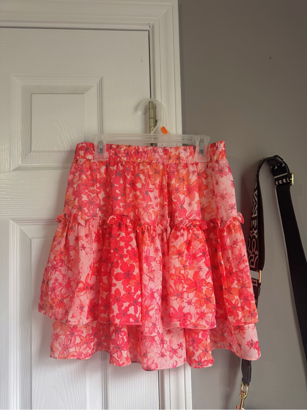 Pink floral ruffle skirt